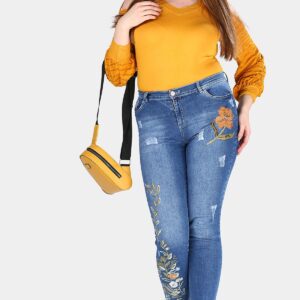 Women’s Oversize Embroidered Blue Jeans