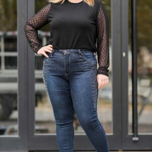 Women’s Oversize Gemmed Dark Navy Blue Jeans