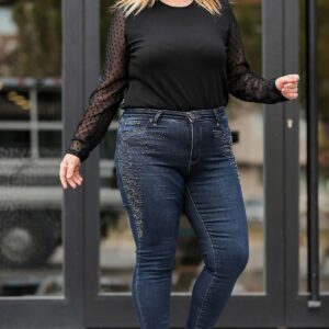 Women’s Oversize Gemmed Dark Navy Blue Jeans