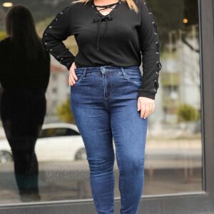 Women’s Oversize Gemmed Navy Blue Jeans