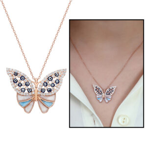 Women’s Multi-color Zircon Gemmed Butterfly Pendant 925 Carat Silver Necklace