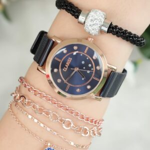 Women’s Straw Metal Strap Watch & Bracelet Set
