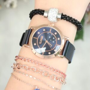 Women’s Straw Metal Strap Watch & Bracelet Set