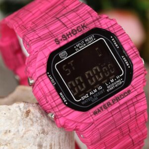 Women’s Fuchsia Square Case Patterned Silicone Corded Sports Watch
