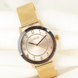 Women’s Gold Plated Straw Metal Corded Smoky Metal Case Watch