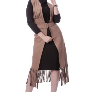 Women’s Black Crepe Midi Dress & Mink Suede Vest Set