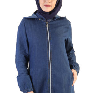 Women’s Button Back Dark Blue Modest Denim Abaya
