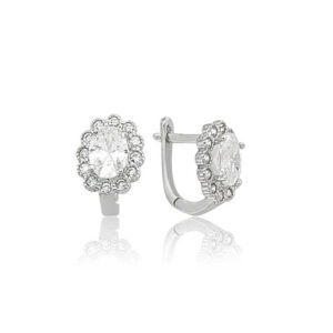 Women’s Silver Oval Gemmed Floral Earrings
