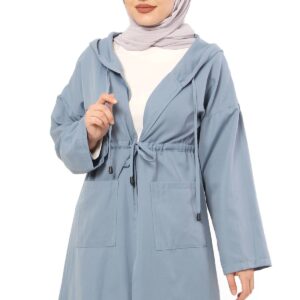 Women’s Hooded Denim Blue Modest Long Jacket