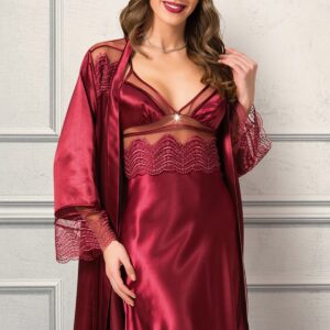 Women’s Claret Red Mini Nightgown & Morning Robe Set