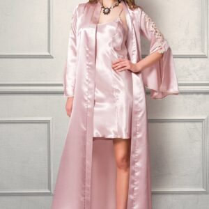 Women’s Powder Rose Satin Nightgown & Morning Robe Set