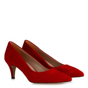 حذاء بكعب منخفض جلد سويدي أحمر نسائي
