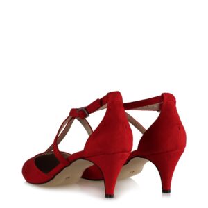 Women’s Belted Red Suede Heeled Shoes