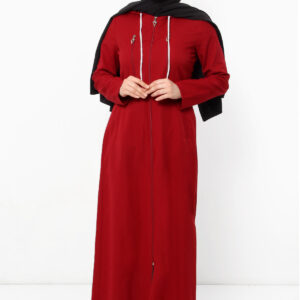 Women’s Fancy Pocket Claret Red Modest Abaya
