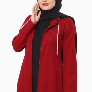 Women’s Fancy Pocket Claret Red Modest Abaya
