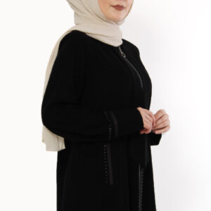 Women’s Bow-tie Detail Zipped Black Abaya