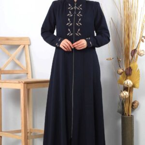 Women’s Embroidered Navy Blue Modest Abaya