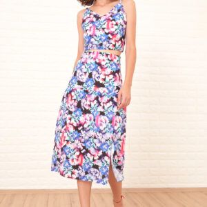 Women’s Patterned Crop Blouse & Midi Skirt Set