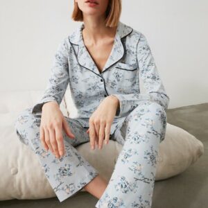 Women’s Floral Pattern Blue Pajama Set
