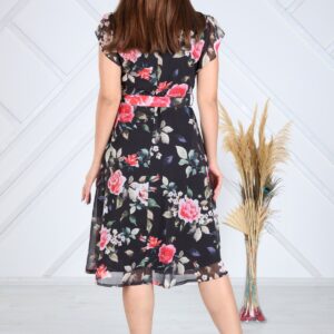 Women’s Wrap Collar Belted Floral Pattern Midi Dress