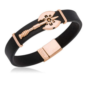 Men’s Double Sided Rose Gold Plated Silver Axe Figure Leather Bracelet